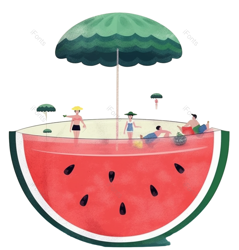 西瓜图片,雨伞元素,夏天PNG,插画免抠素材